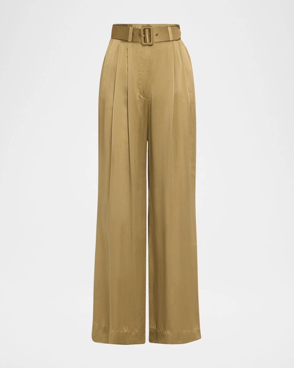 Belted Silk Tuck Pants
